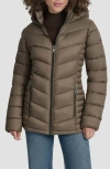 Dkny Cire Packable Hooded Puffer Jacket In Brown