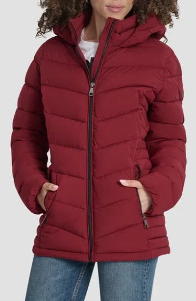 Dkny Cire Packable Hooded Puffer Jacket In Burgundy