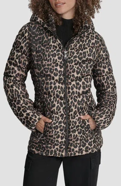 Dkny Cire Packable Hooded Puffer Jacket In Brown