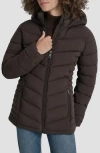 Dkny Cire Packable Hooded Puffer Jacket In Brown