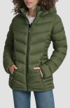 Dkny Cire Packable Hooded Puffer Jacket In Green