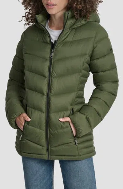 Dkny Cire Packable Hooded Puffer Jacket In Green