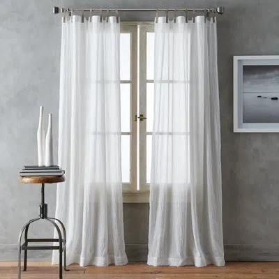 Dkny City Breeze Solid Sheer Faux Leather Tab Top Curtain Panel Pair In White