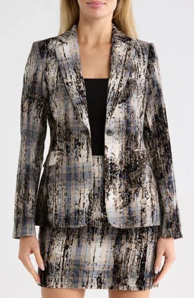 Dkny City Plaid One-button Blazer In Travertine Multi