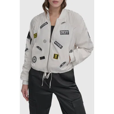 Dkny City Sign Embroidered Bomber Jacket In White
