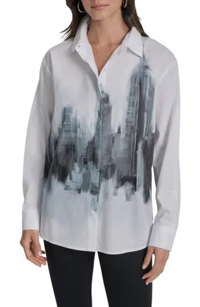 Dkny City Skyline Cotton Button-up Shirt In White