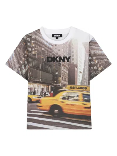 Dkny Kids' Cityscape-print Graphic T-shirt In Brown