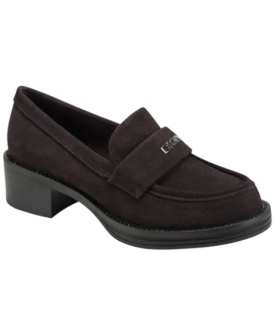 Dkny Civelli Heeled Round Toe Slip-on Loafers In Brown