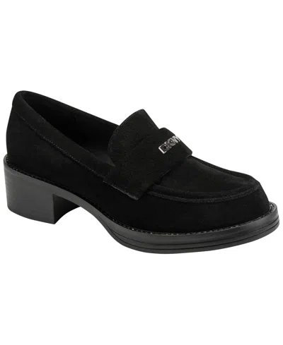 Dkny Civelli Heeled Round Toe Slip-on Loafers In Black