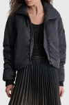Dkny Coated Satin Puffer Bomber Jacket In Black
