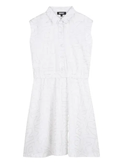 Dkny Collared Logo-print Dress In White
