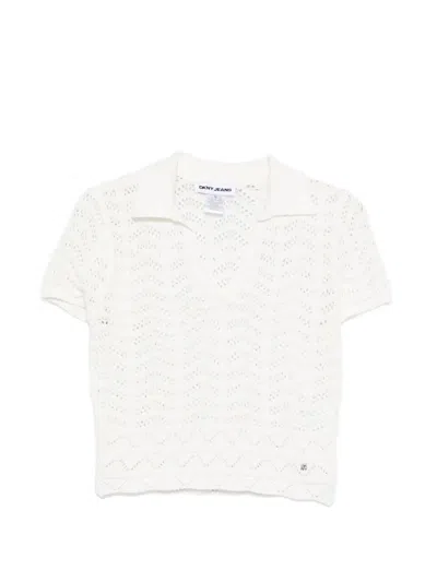 Dkny Collared V-neck T-shirt In White