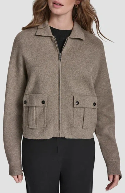 Dkny Collared Zip Cardigan In Gray