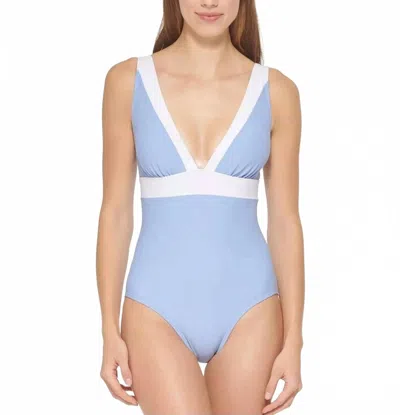 Dkny Color Block One-piece Swimsuit In Hydrangea In Blue