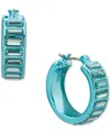 Dkny Color Resin-coated Small Baguette Stone Hoop Earrings, 0.63" In Aqua Blue