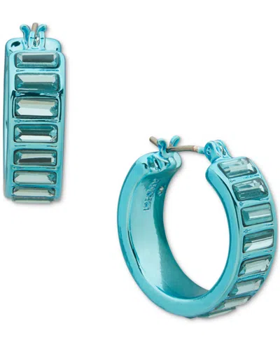 Dkny Color Resin-coated Small Baguette Stone Hoop Earrings, 0.63" In Blue
