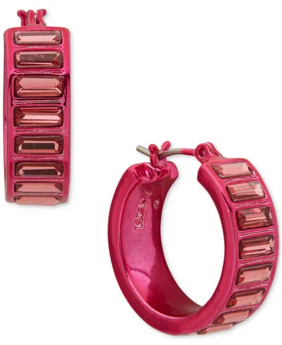 Dkny Color Resin-coated Small Baguette Stone Hoop Earrings, 0.63" In Pink