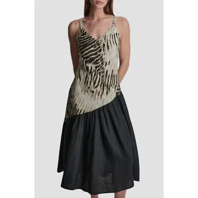 Dkny Colorblock Asymmetric Flounce Linen Dress In Black