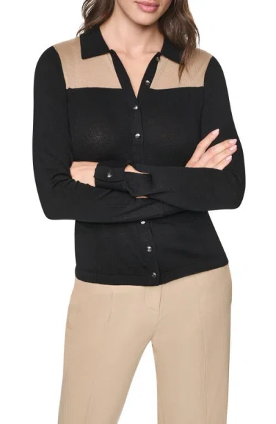 Dkny Colorblock Cotton Cardigan In Black