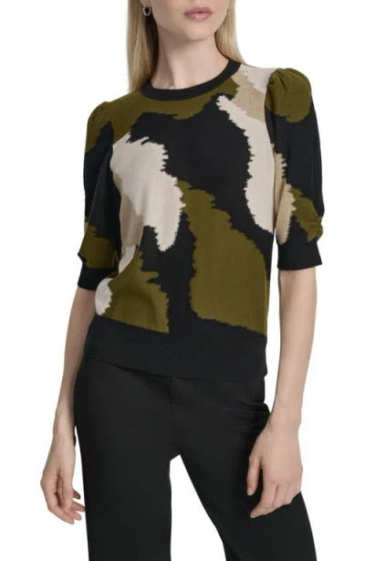 Dkny Colorblock Puff Sleeve Sweater In Green