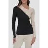 Dkny Colorblock Shoulder Cutout Long Sleeve Sweater In Black/latte City