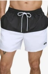 Dkny Colorblock Swim Trunks In Black
