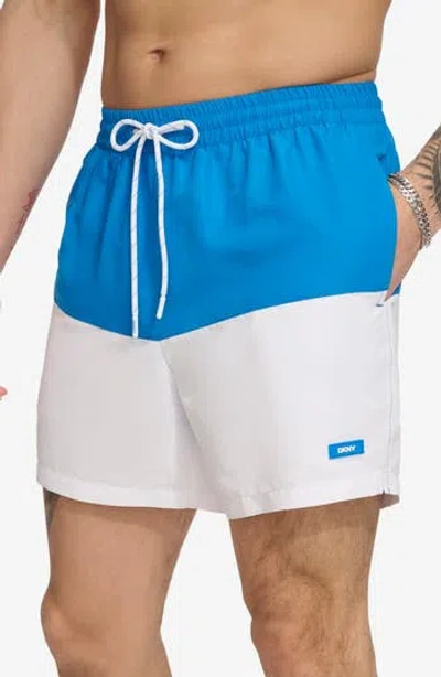 Dkny Colorblock Swim Trunks In Blue
