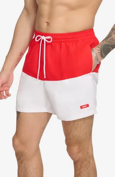 Dkny Colorblock Swim Trunks In Red