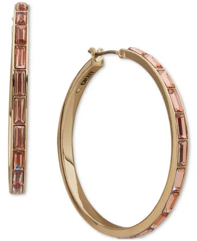 Dkny Colored Glass Stone Baguette Medium Hoop Earrings, 1.47" In Orange,gold