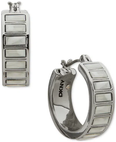Dkny Colored Stone Baguette Small Huggie Hoop Earrings, 0.63" In Silver