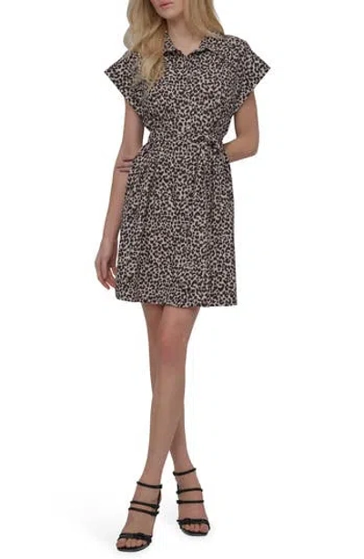 Dkny Commuter Leopard Shirtdress In Brown
