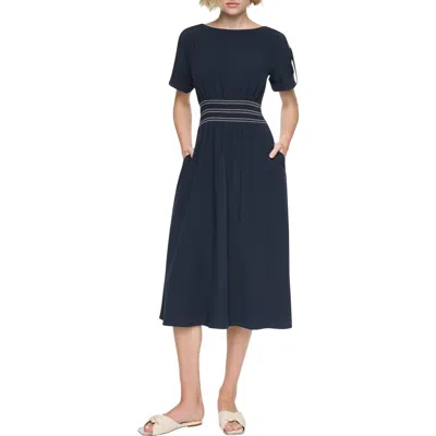Dkny Commuter Solid Short Sleeve Dress In Blue