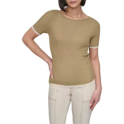Dkny Contrast Layered Short Sleeve Sweater In Brown