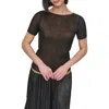 Dkny Contrast Layered Short Sleeve Sweater In Black