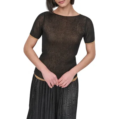 Dkny Contrast Layered Short Sleeve Sweater In Black