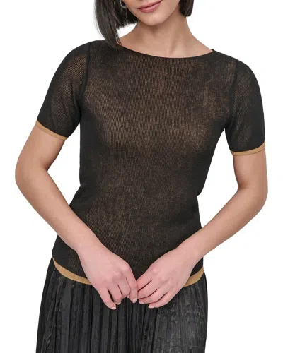 Dkny Contrast Layered Top In Black