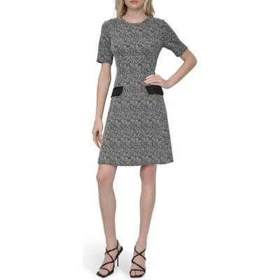 Dkny Contrast Pocket Fit & Flare Dress In Gray