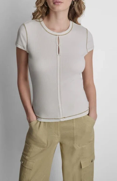 Dkny Contrast Stitch Cutout Detail Rib Top In White
