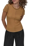 Dkny Contrast Stitch Rib Knit T-shirt In Brown