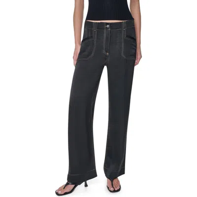 Dkny Contrast Stitch Straight Leg Pants In Black