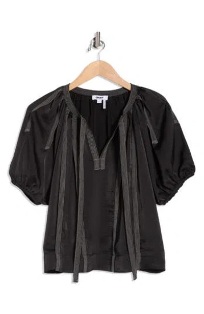 Dkny Contrast Stitch Top In Black