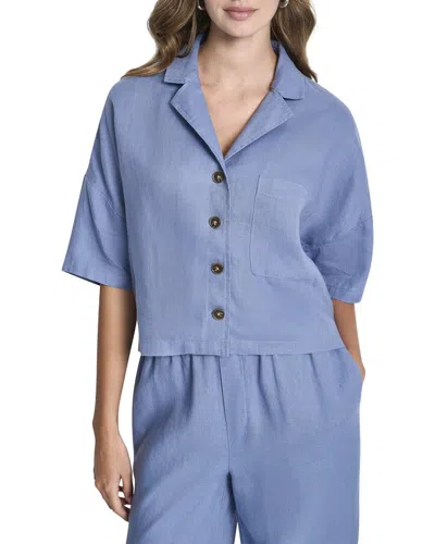 Dkny Convertible Collar Linen Shirt In Blue