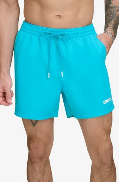 Dkny Core Solid Swim Trunks In Turquoise