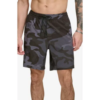 Dkny Core Volley Shorts Lined Swim Trunks In Black Camo