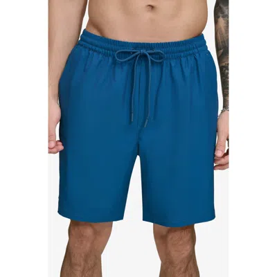 Dkny Core Volley Shorts Lined Swim Trunks In Poseidon