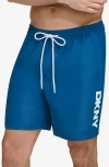 Dkny Core Volley Swim Trunks In Poseidon