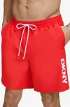 Dkny Core Volley Swim Trunks In Red