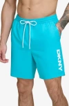 Dkny Core Volley Swim Trunks In Turquoise