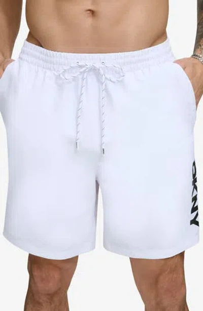 Dkny Core Volley Swim Trunks In White