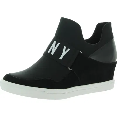 Dkny Cosmos Womens Mixed Media Slip On Fashion Sneakers In True Black